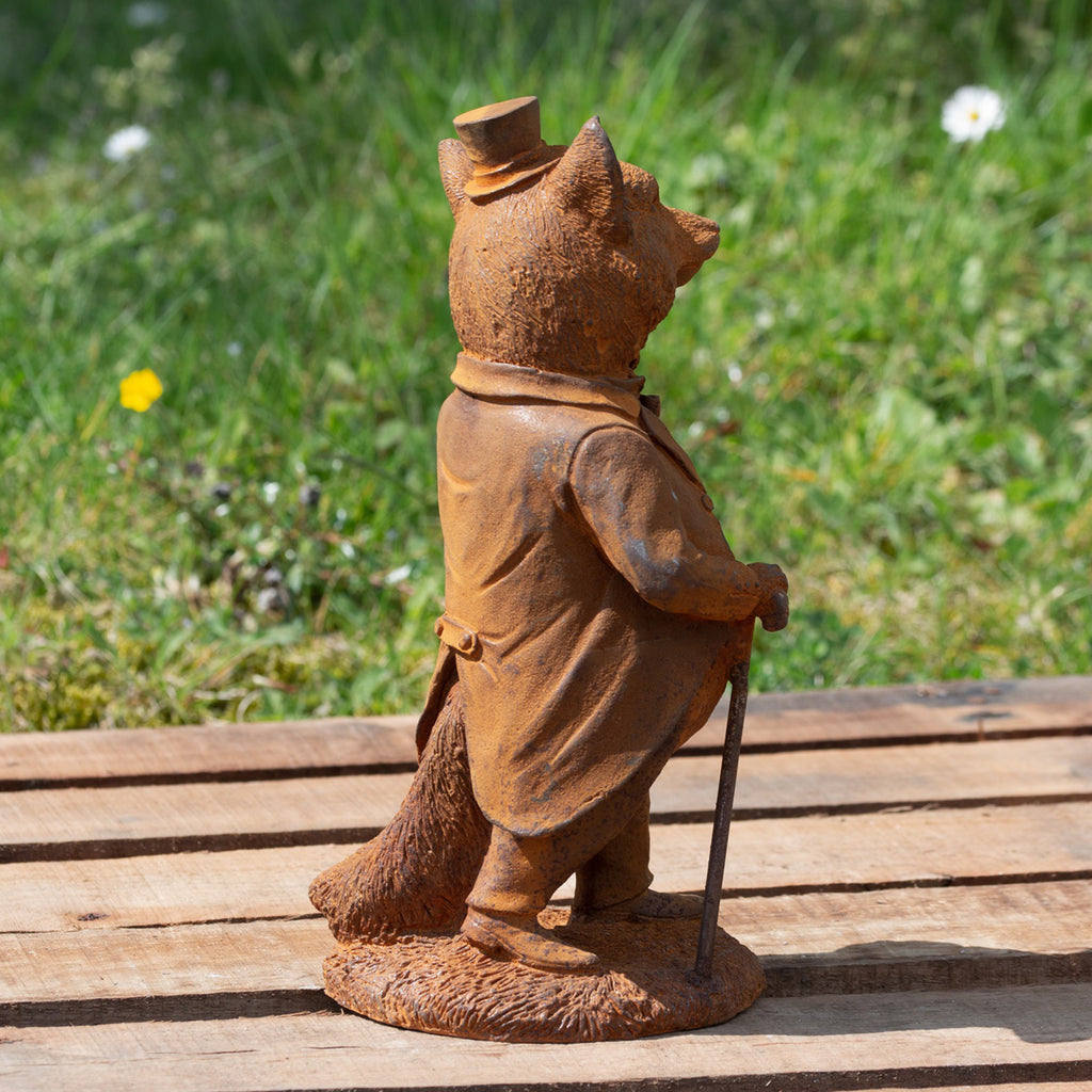Gartenstatue „Mr. Fox“ aus rostigem Gusseisen, 29 cm