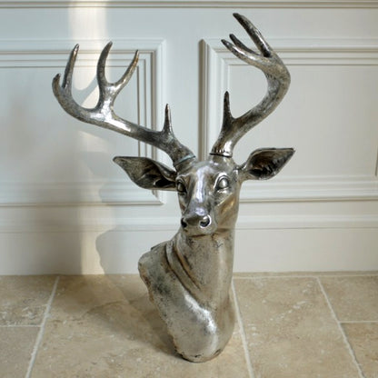 Silver Stags Head Wall Sculpture