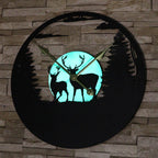 Forest Stags Silhouette Glowing Moon Garden Clock