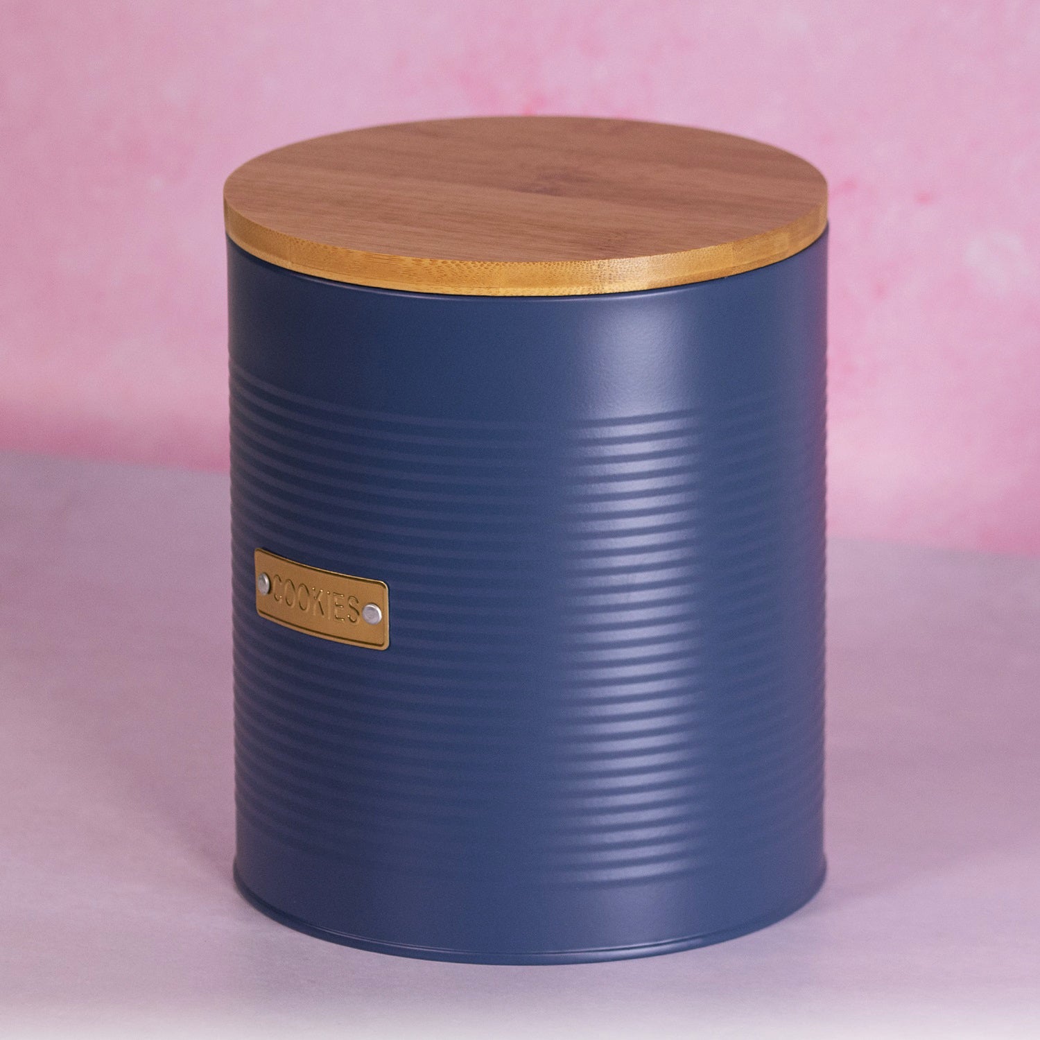 Ribbed Navy Blue Cookie Canister