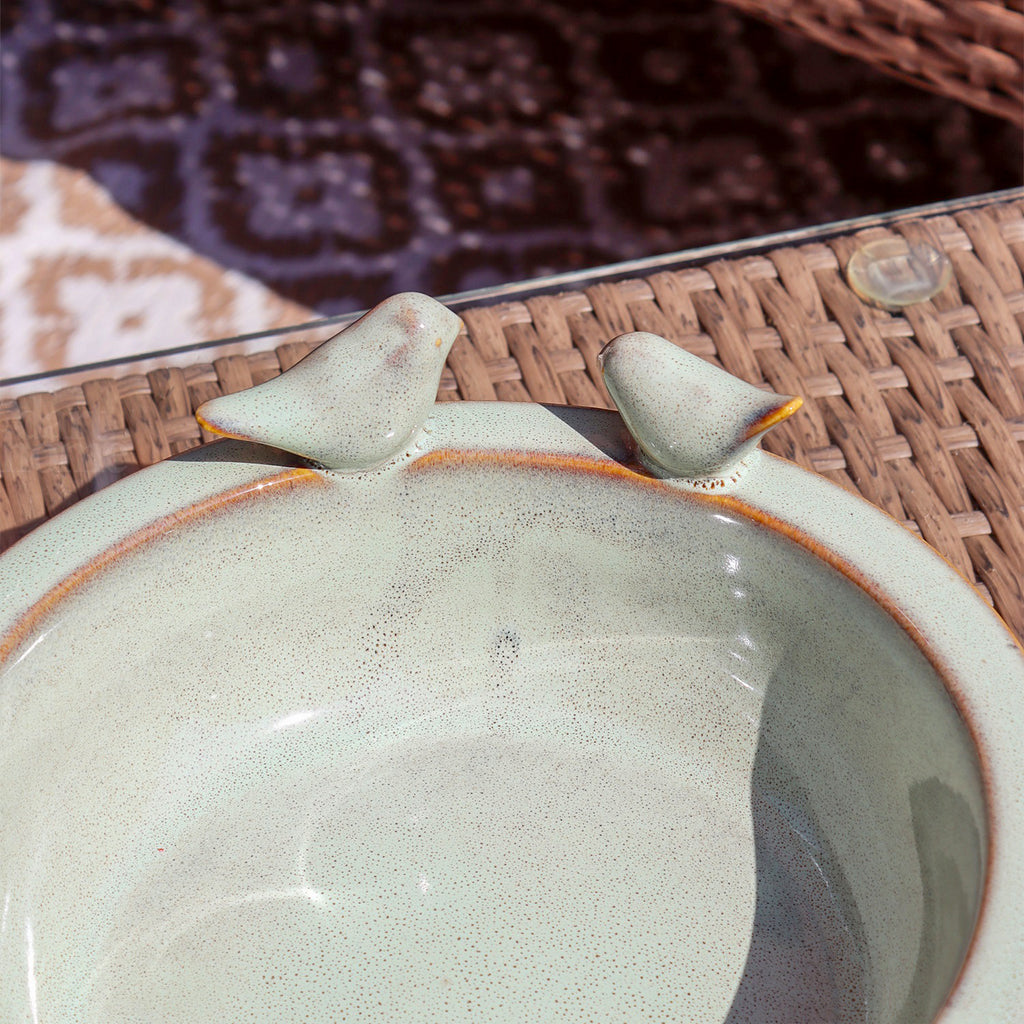 Speckled Green Reactive Glaze Bird Bath