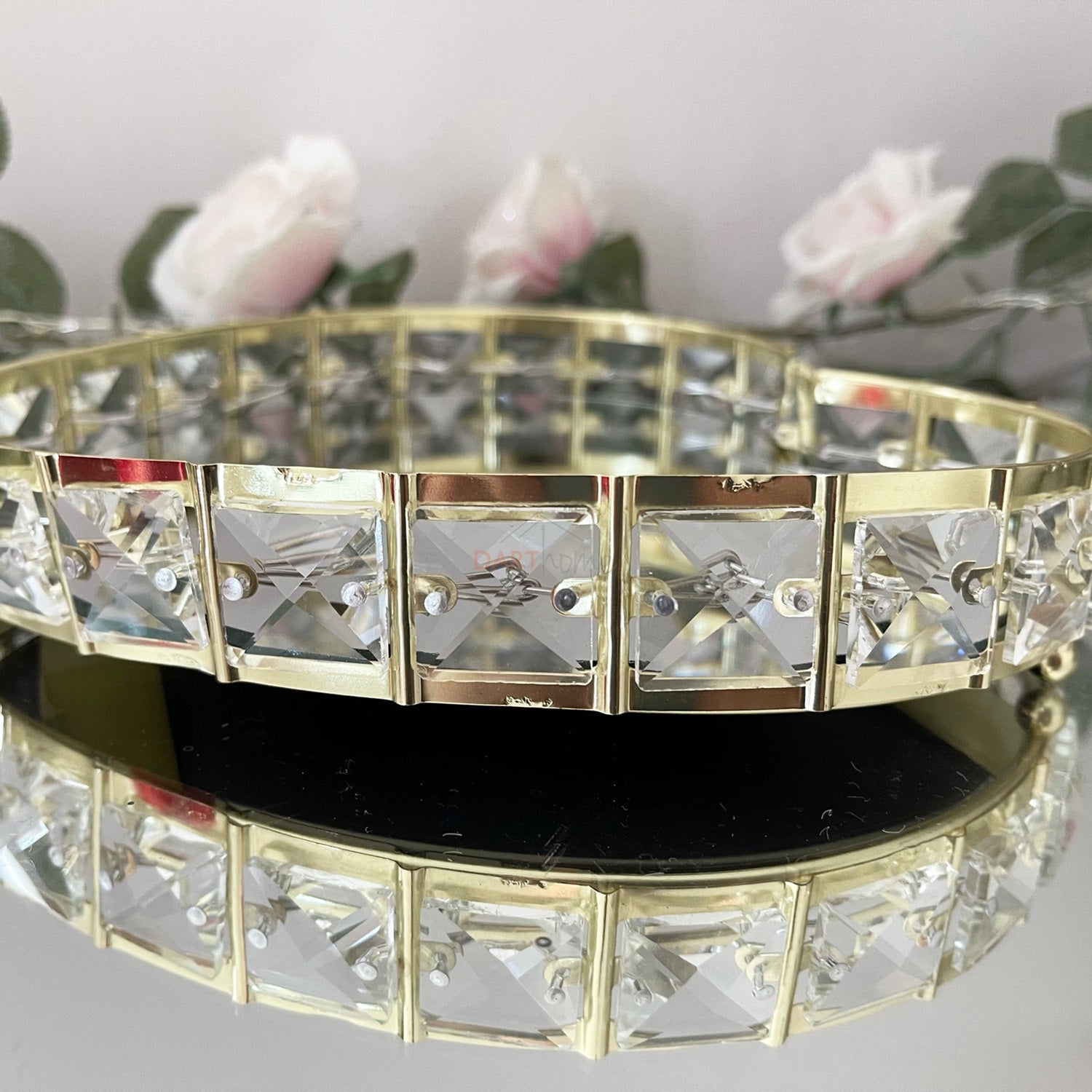 Goldener Love Heart Glaskristall-Kerzenteller, verspiegelt, 21 cm