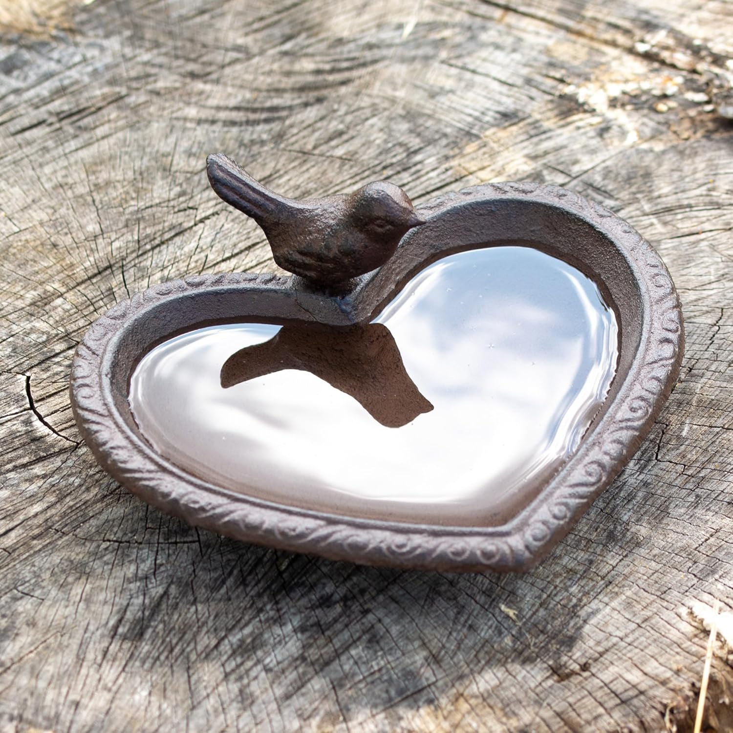 Cast Iron Heart Shaped Bird Bath