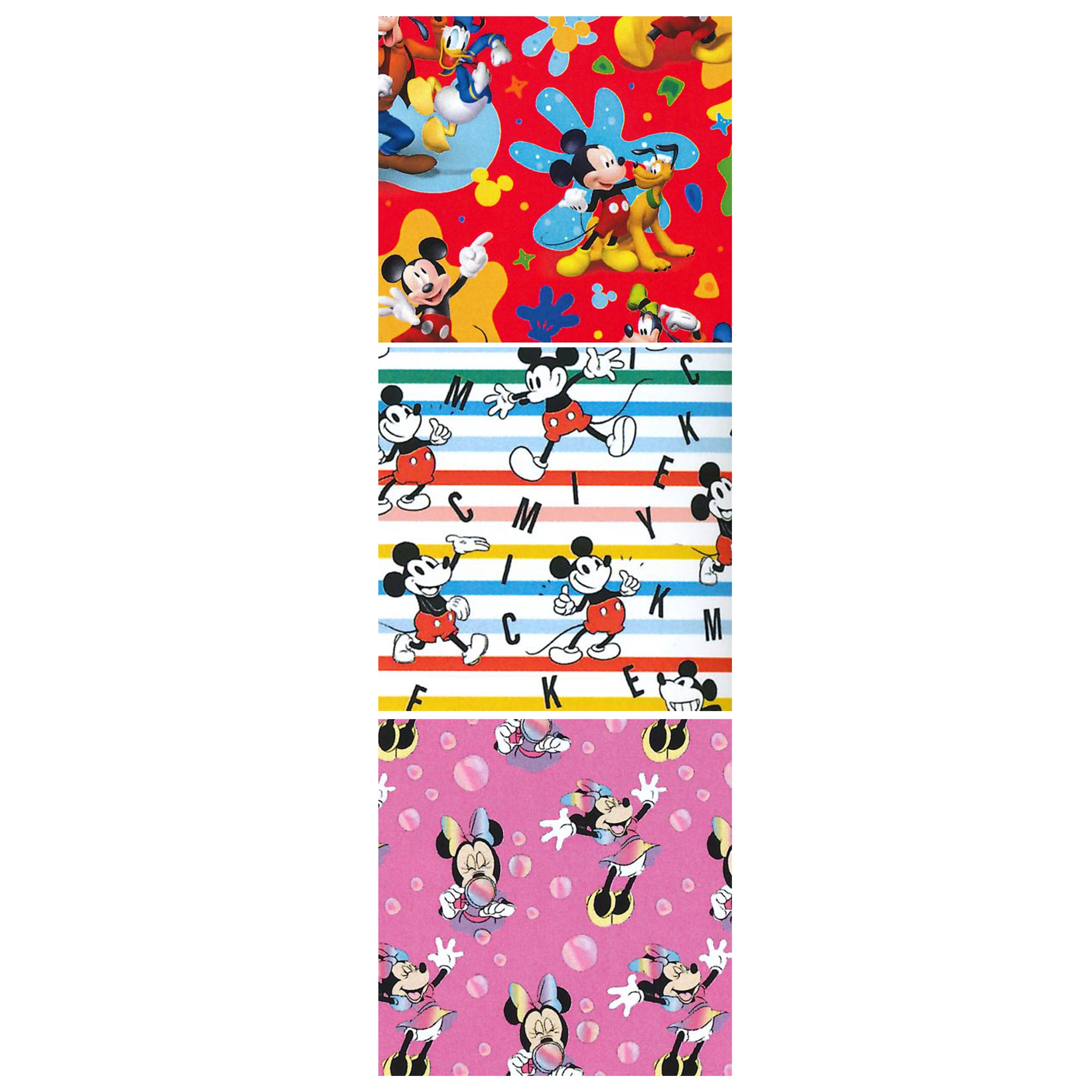 3x Assorted Disney Mickey Mouse Gift Wrapping Paper