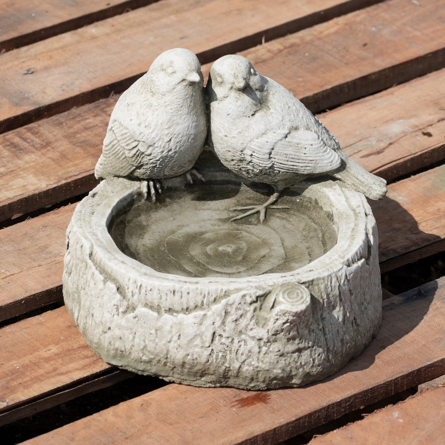 Steinrotkehlchen auf Baumstamm-Vogelhäuschen