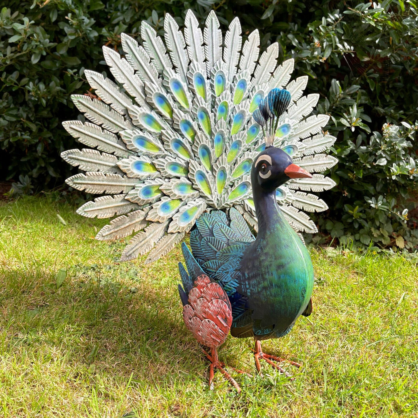 Blue Displaying Peacock Sculpture