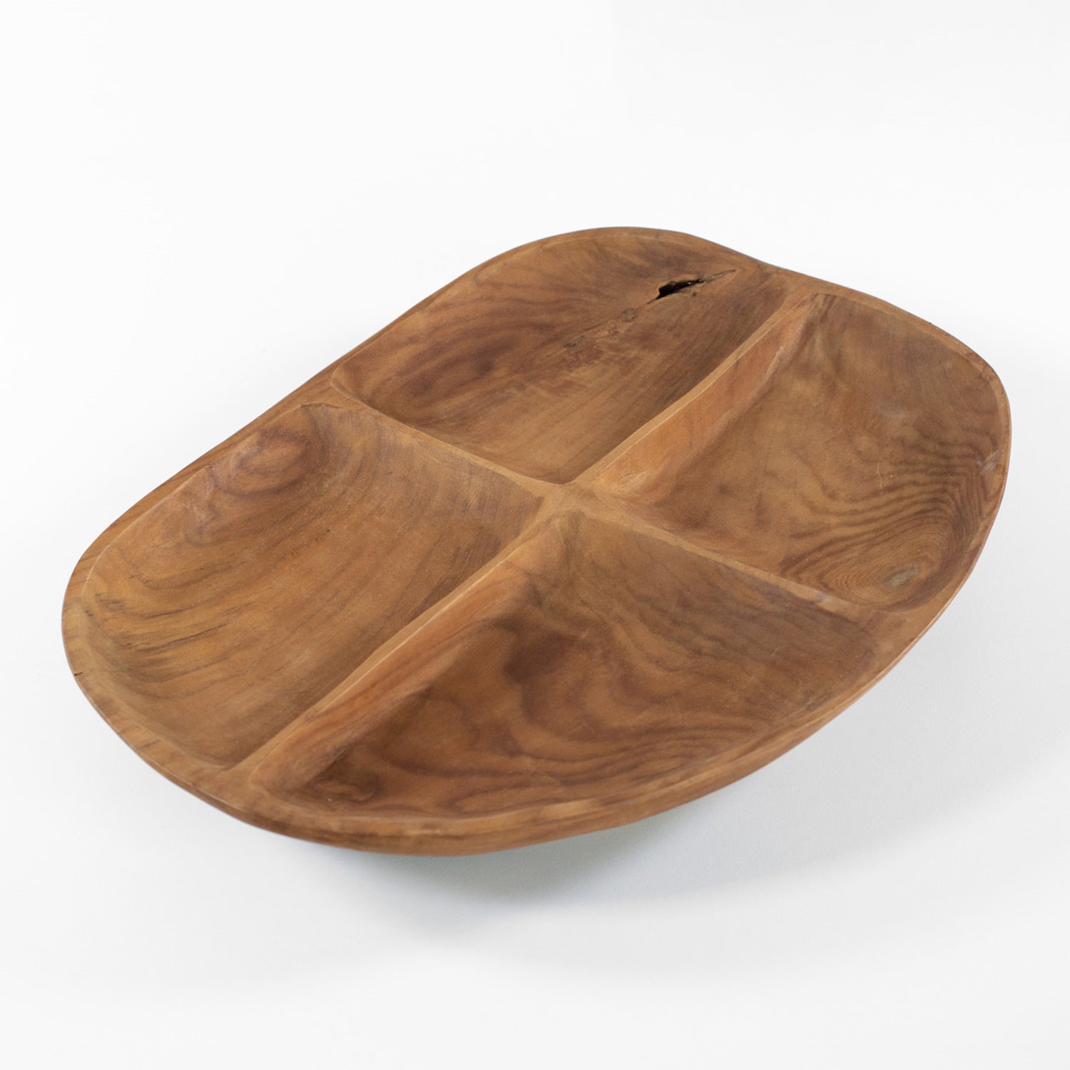 Teak Root Wood 4 Section Snack Bowl