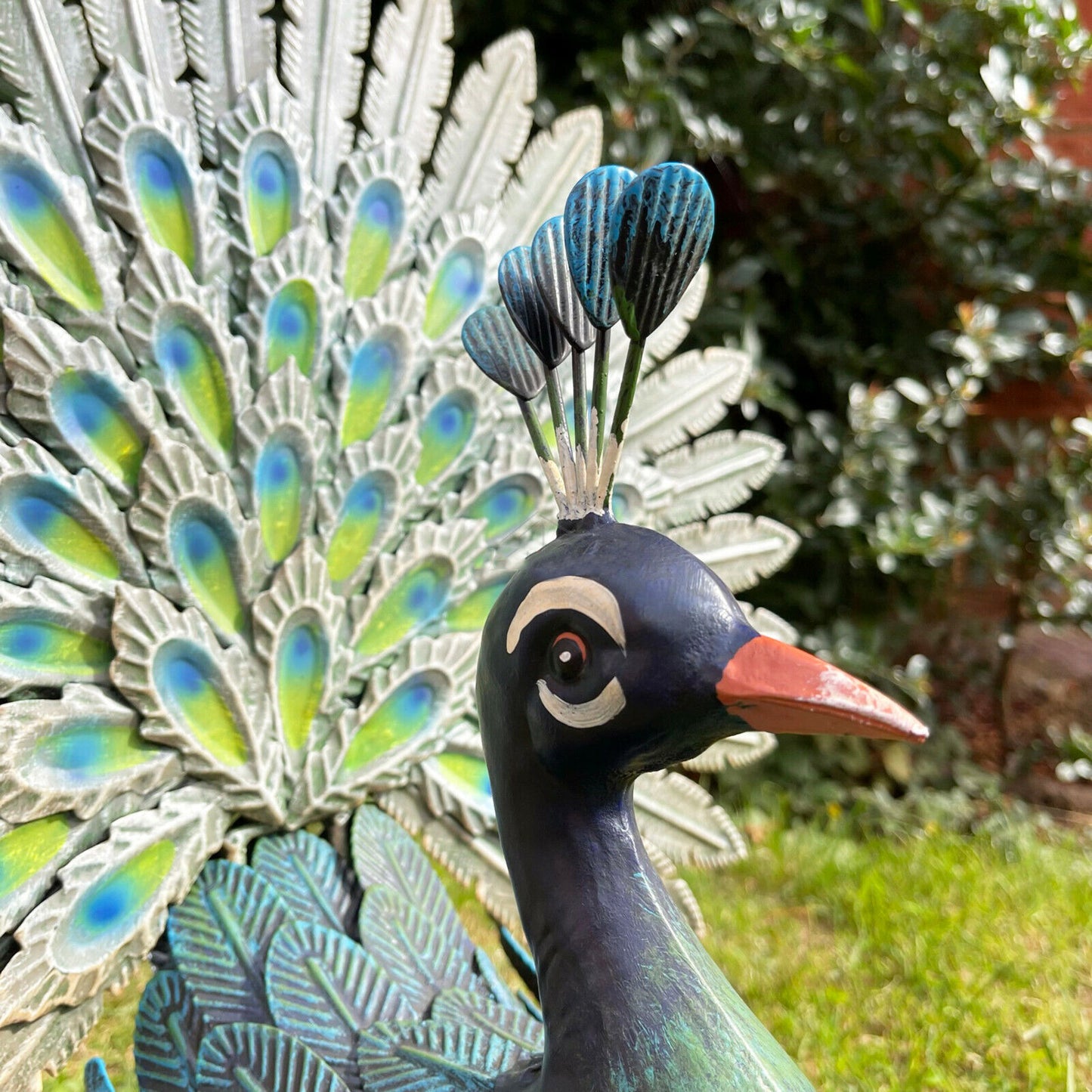 Blue Displaying Peacock Sculpture