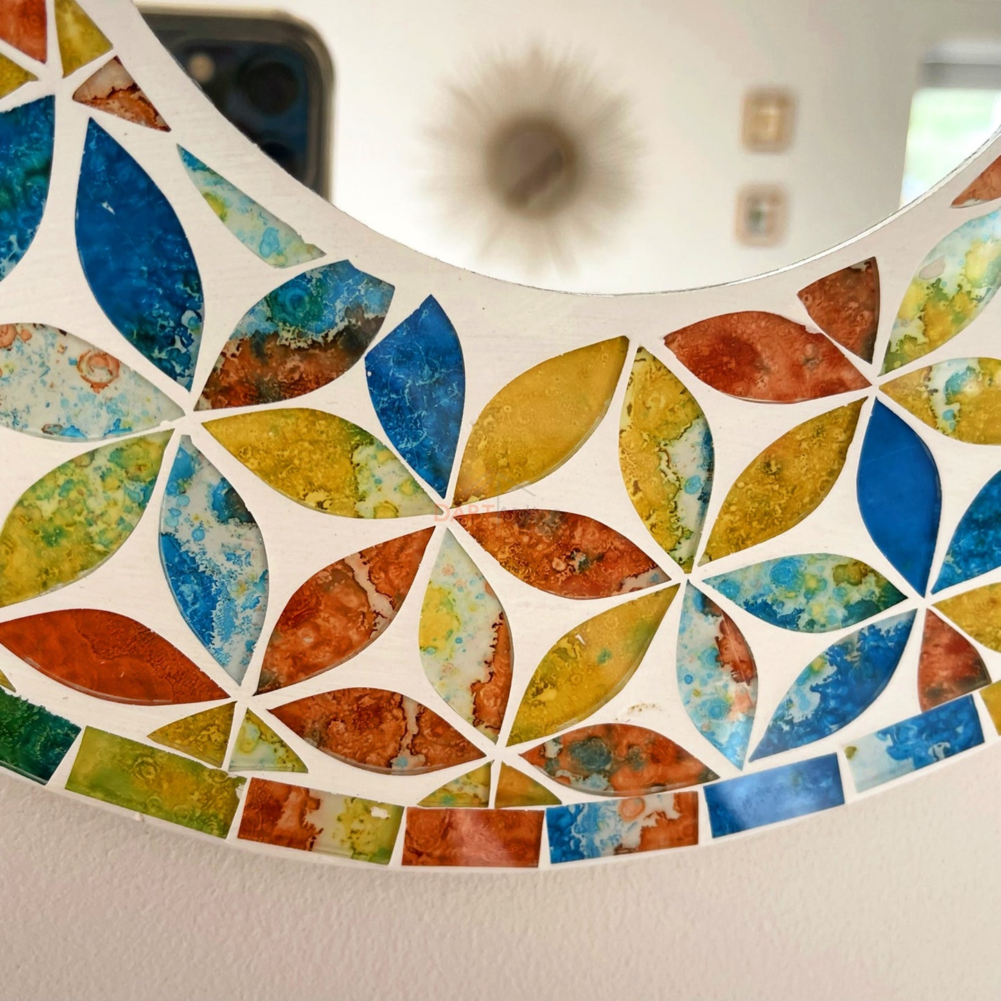 Multicoloured Round Glass Floral Mosaic Mirror