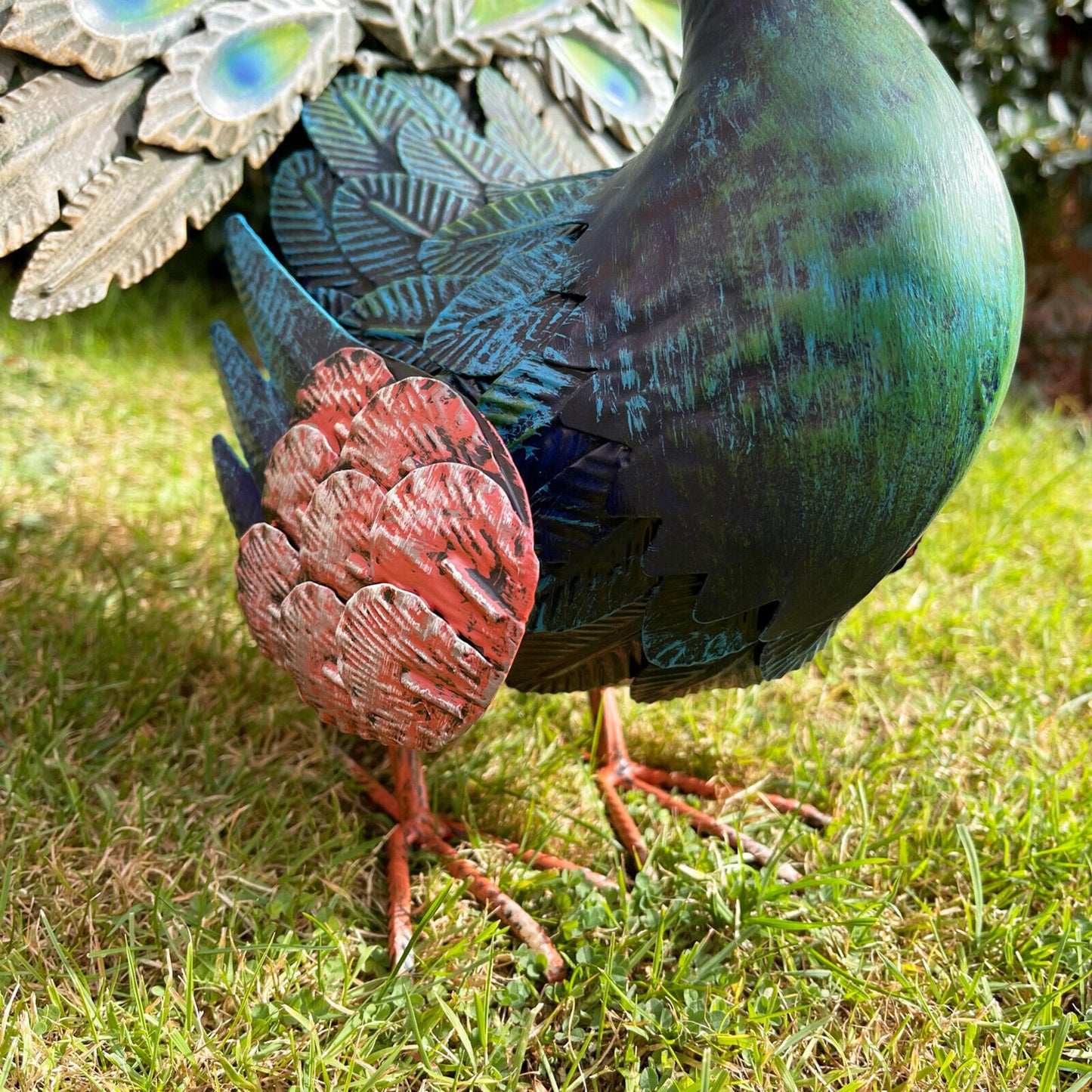 Blue Displaying Peacock Sculpture