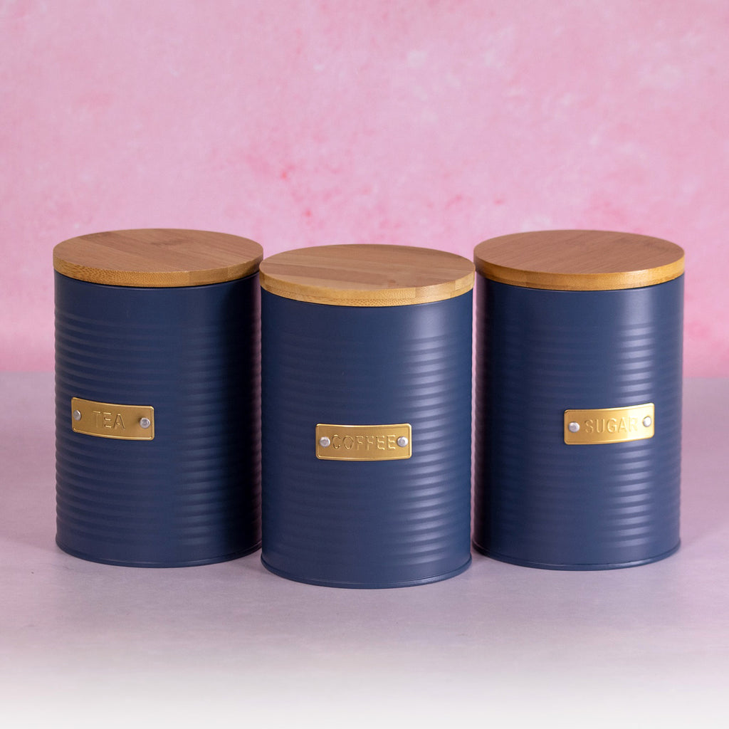 Navy Blue Tea Coffee Sugar Canisters – Set Of 3