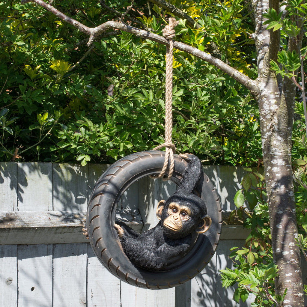 Chimpanzee On Tyre Swing Sculpture