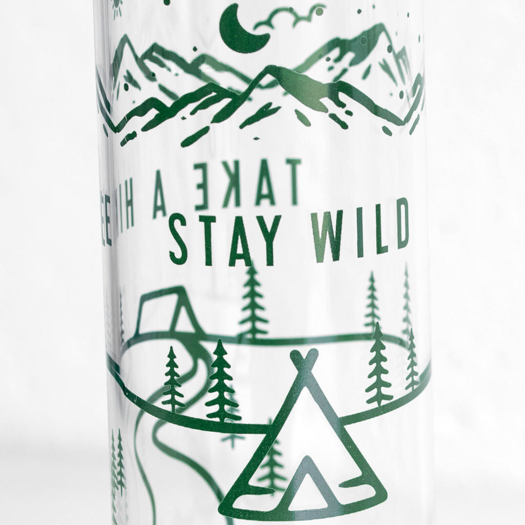 Stay Wild 600ml Glass Water Bottle