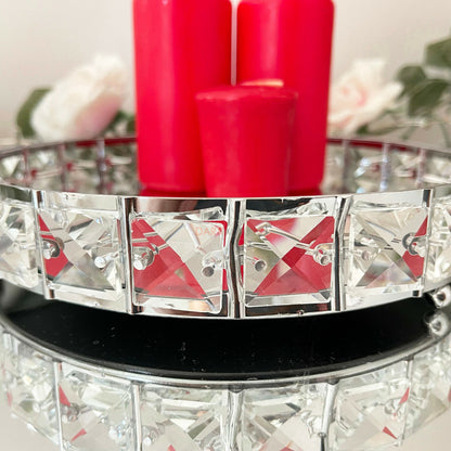 Diamante Round Mirror Candle Plate