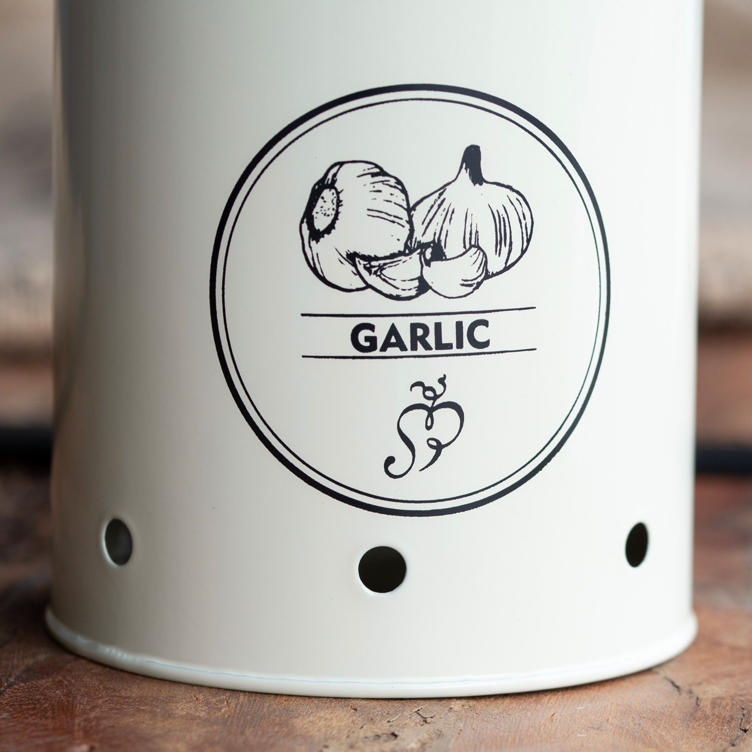 Cream Metal Garlic Storage Tin