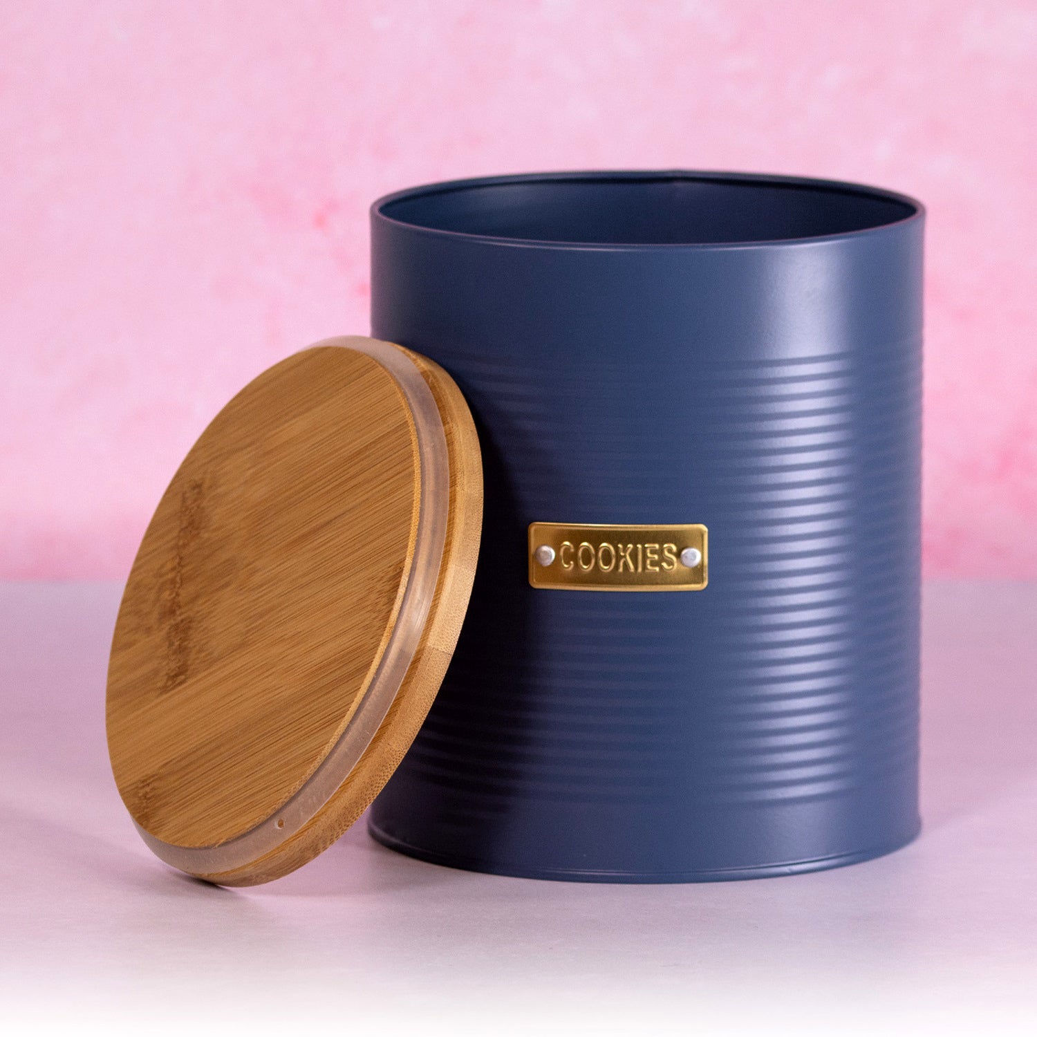 Ribbed Navy Blue Cookie Canister
