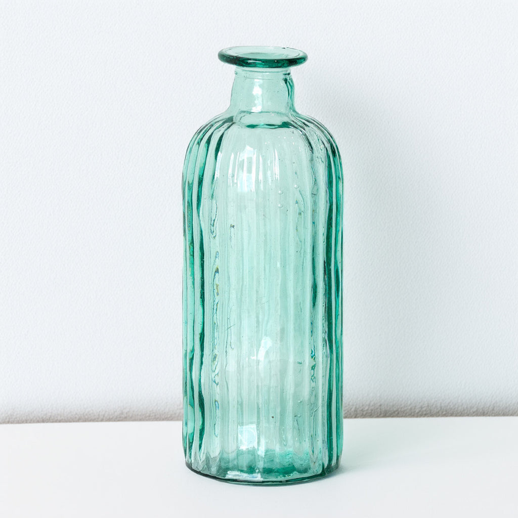 Recycled Glass Aqua Ribbed Bottle Vase