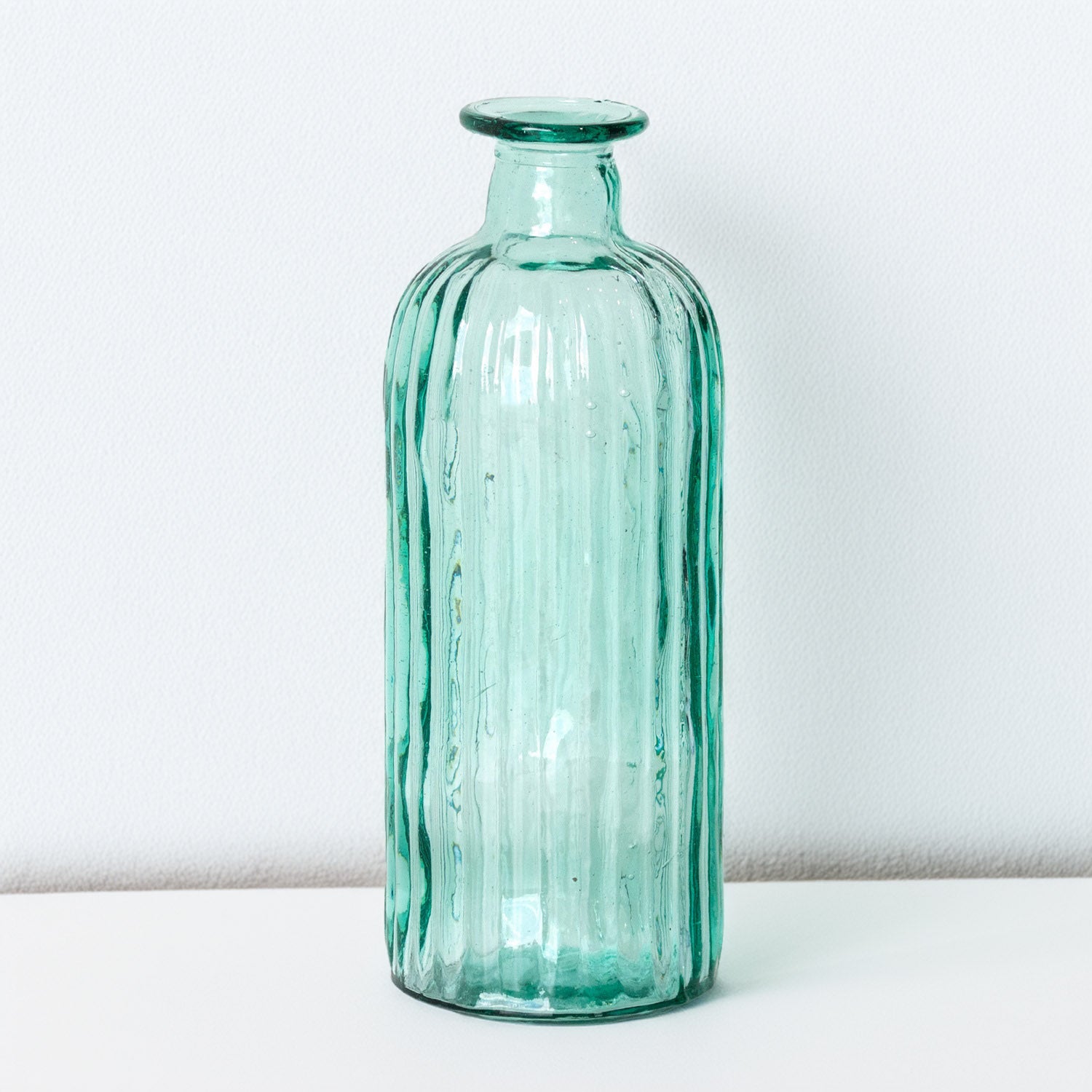 Recycled Glass Aqua Ribbed Bottle Vase