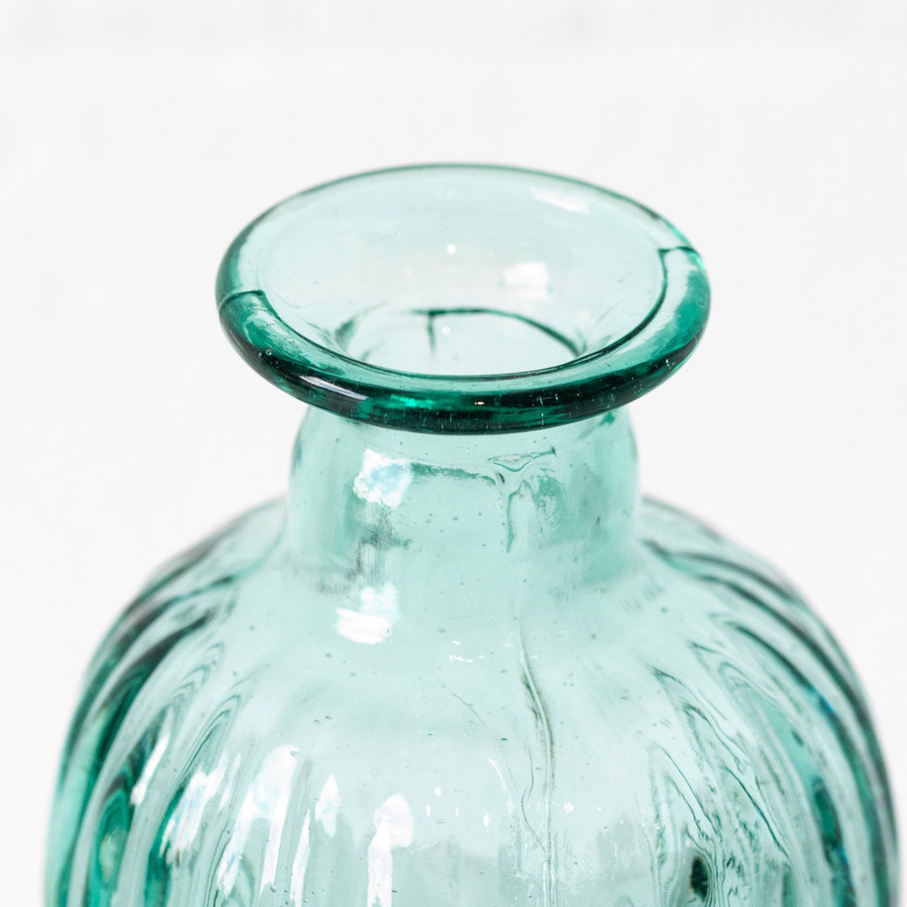 Recycled Glass Aqua Ribbed Bottle Vase