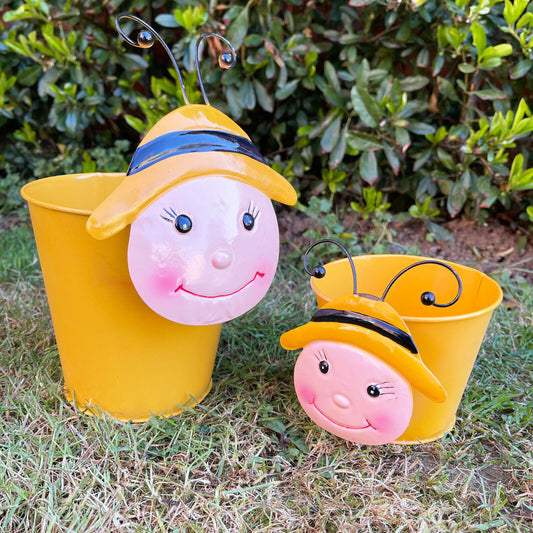 Set Of 2 Wobble Head Bumble Bee Plant Pots