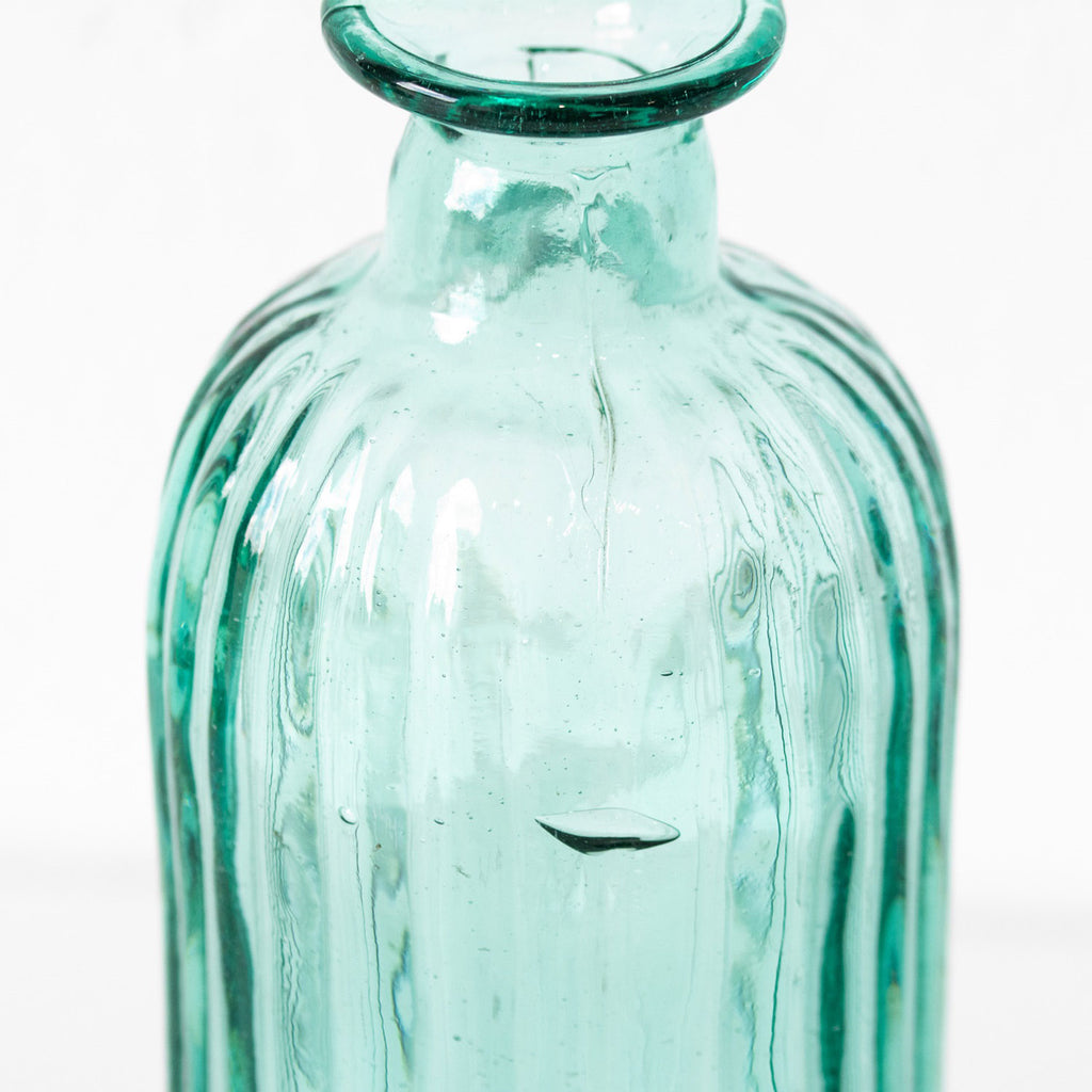 Recycled Glass Aqua Ribbed Bottle Vase