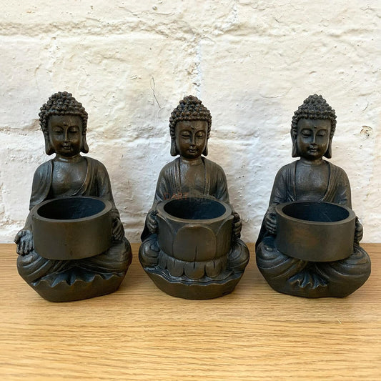 Set mit 3 Buddha-Teelichthaltern