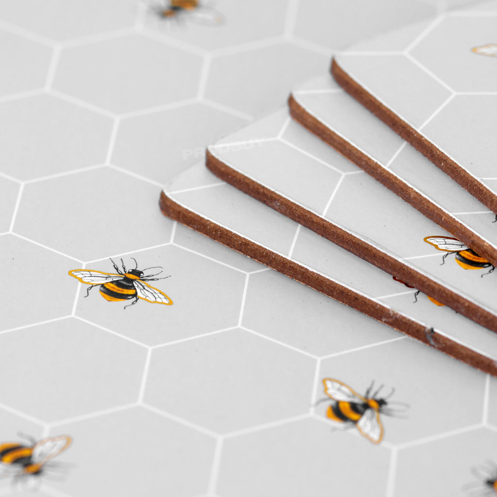 Set Of 4 Grey Bees Placemats & Coasters