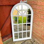 White Wood Arch Garden Mirror