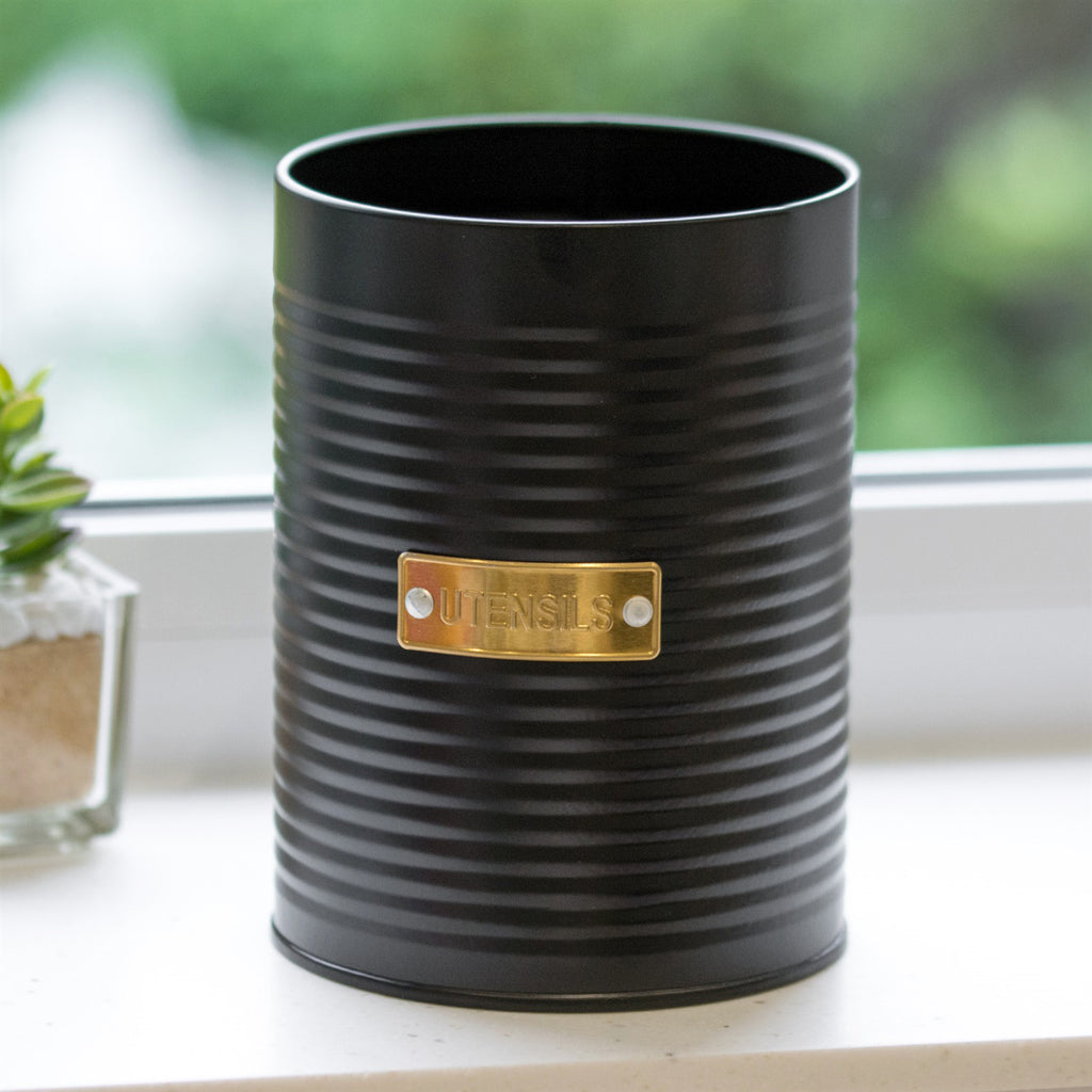 Black Ribbed Utensil Pot