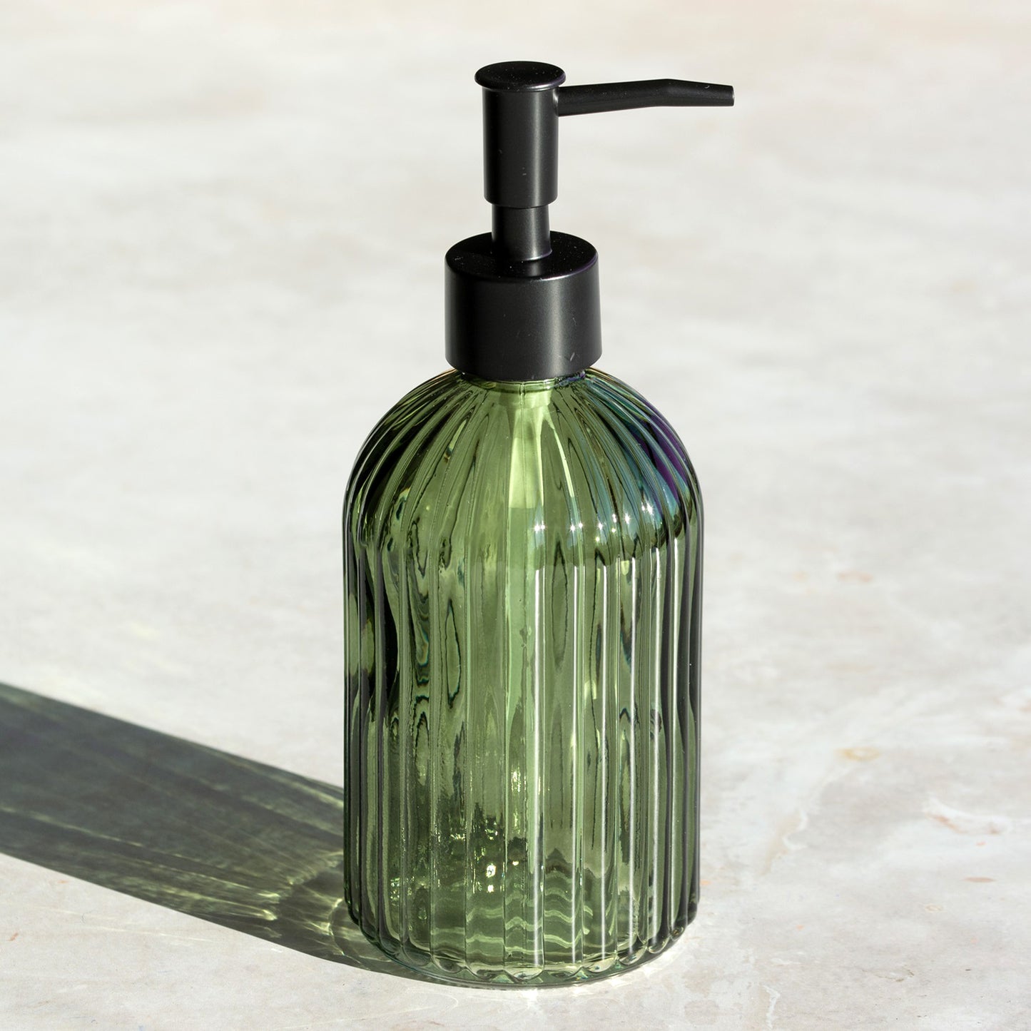 Green Ribbed Glass Set Of 3 Bathroom Accessories