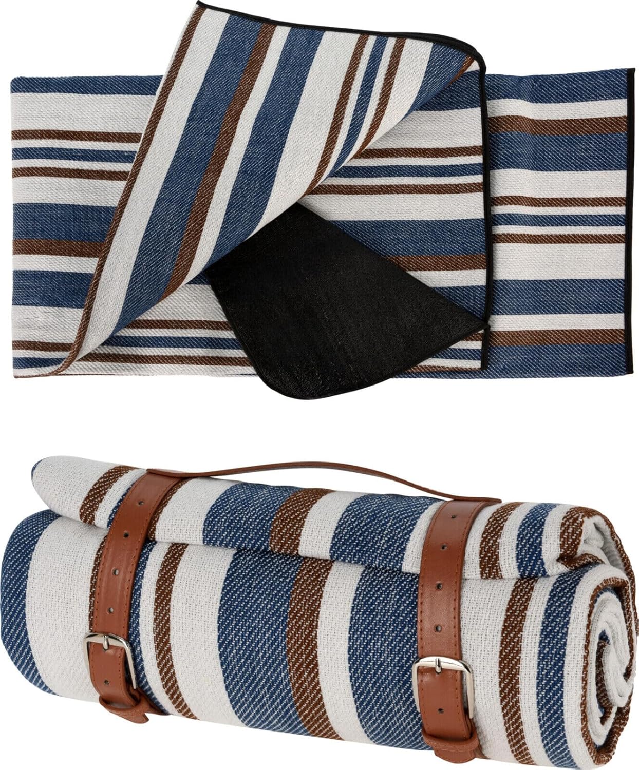 Blue And Brown Striped Picnic Blanket