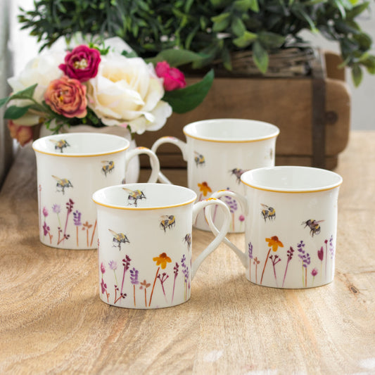 Set Of 4 Busy Bees Mugs