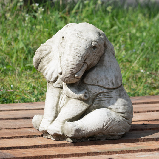 Sitzender afrikanischer Elefantenrüssel aus Stein, Gartenskulptur, 6 kg