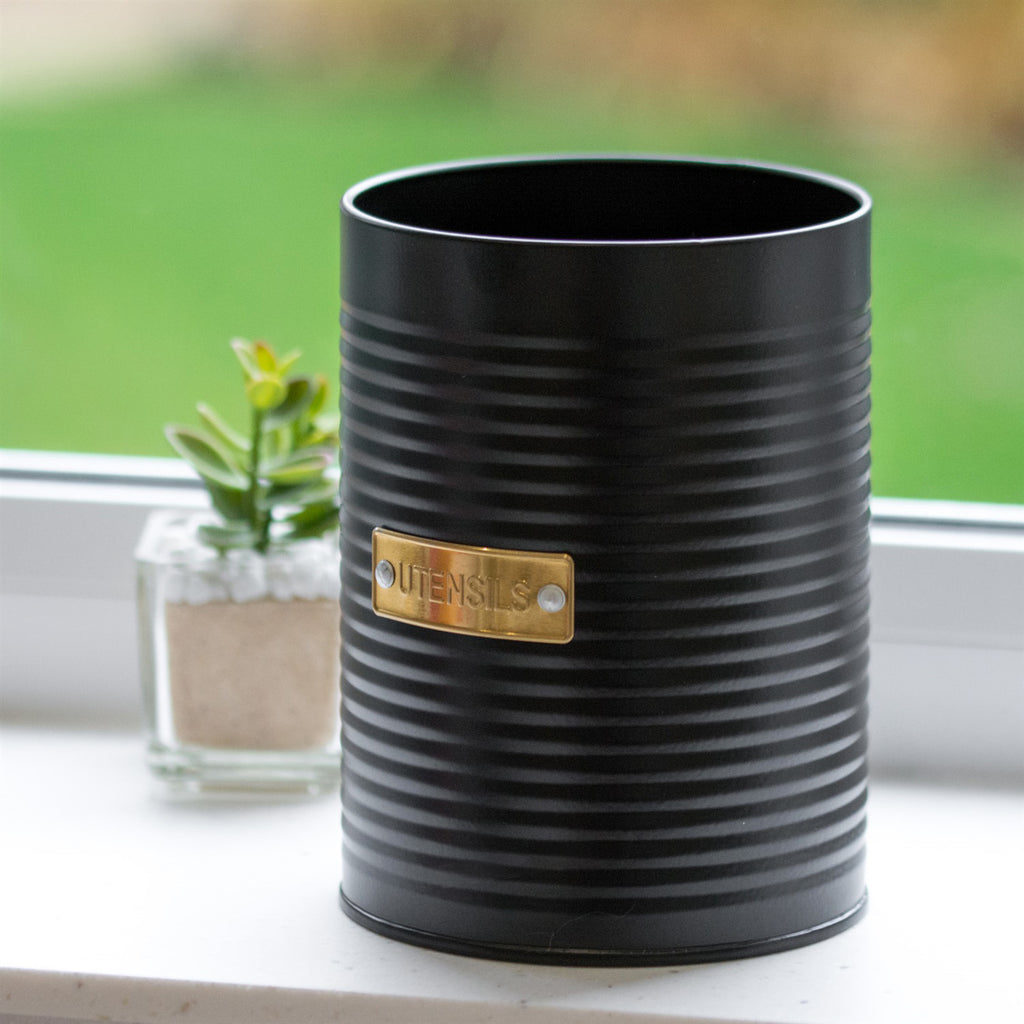 Black Ribbed Utensil Pot