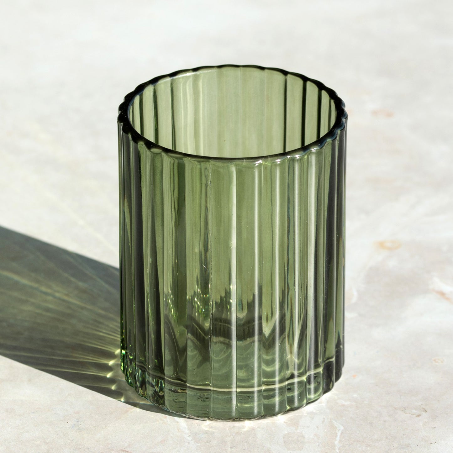 Green Ribbed Glass Set Of 3 Bathroom Accessories