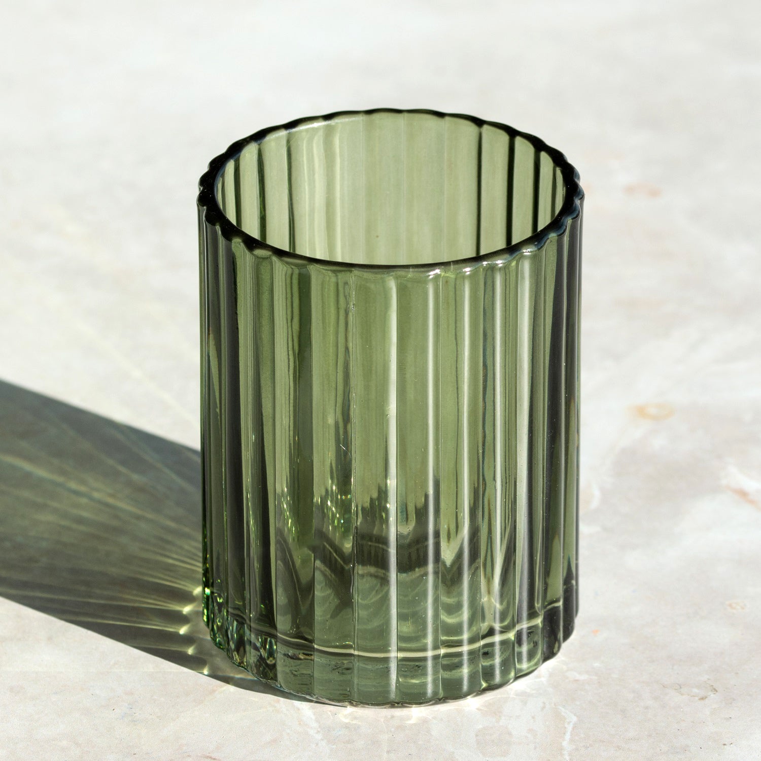 Green Ribbed Glass Set Of 3 Bathroom Accessories