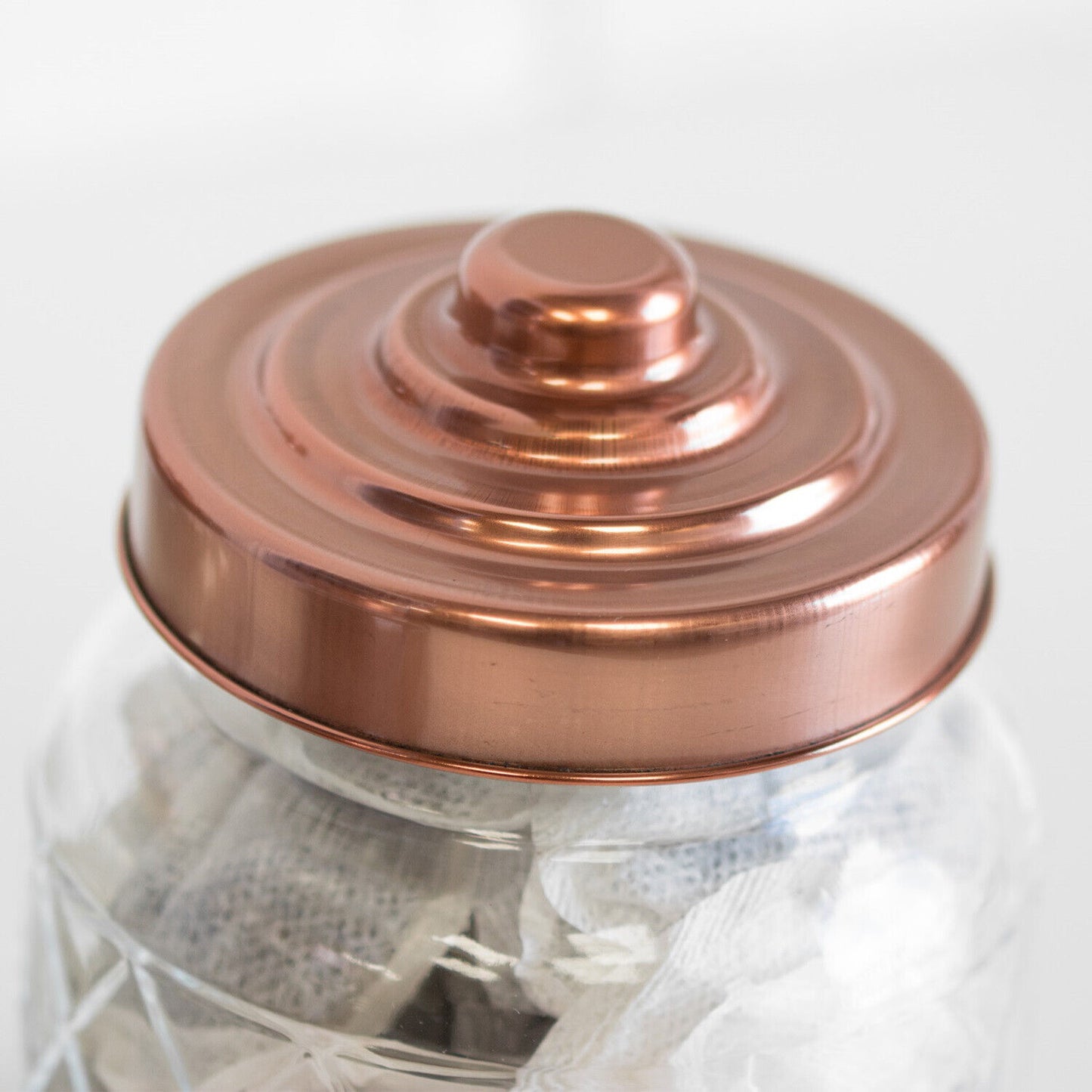 Set Of 3 Glass Storage Jars With Copper Lids