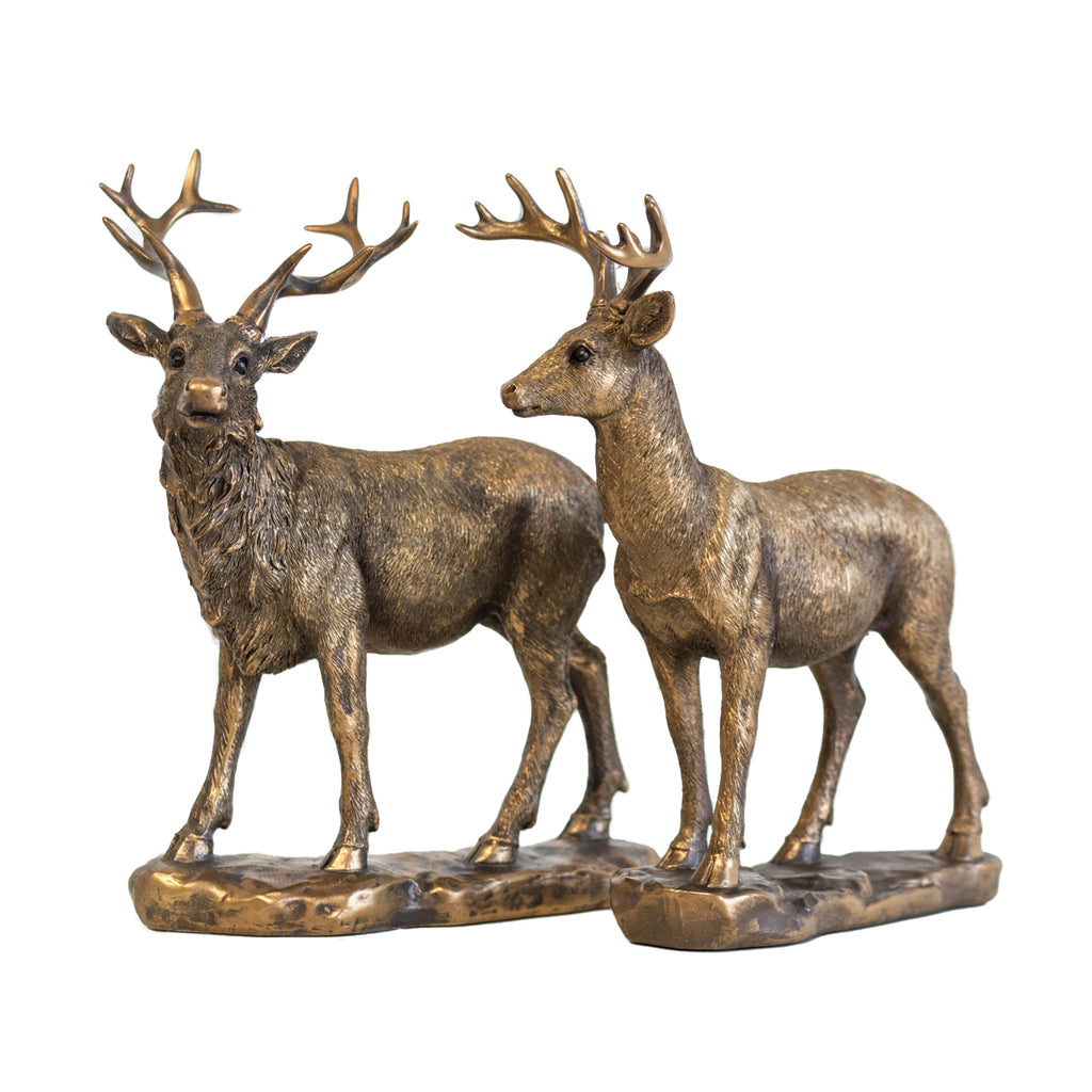 Set Of 2 Bronze Stag And Deer Ornaments