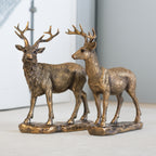 Set Of 2 Bronze Stag And Deer Ornaments