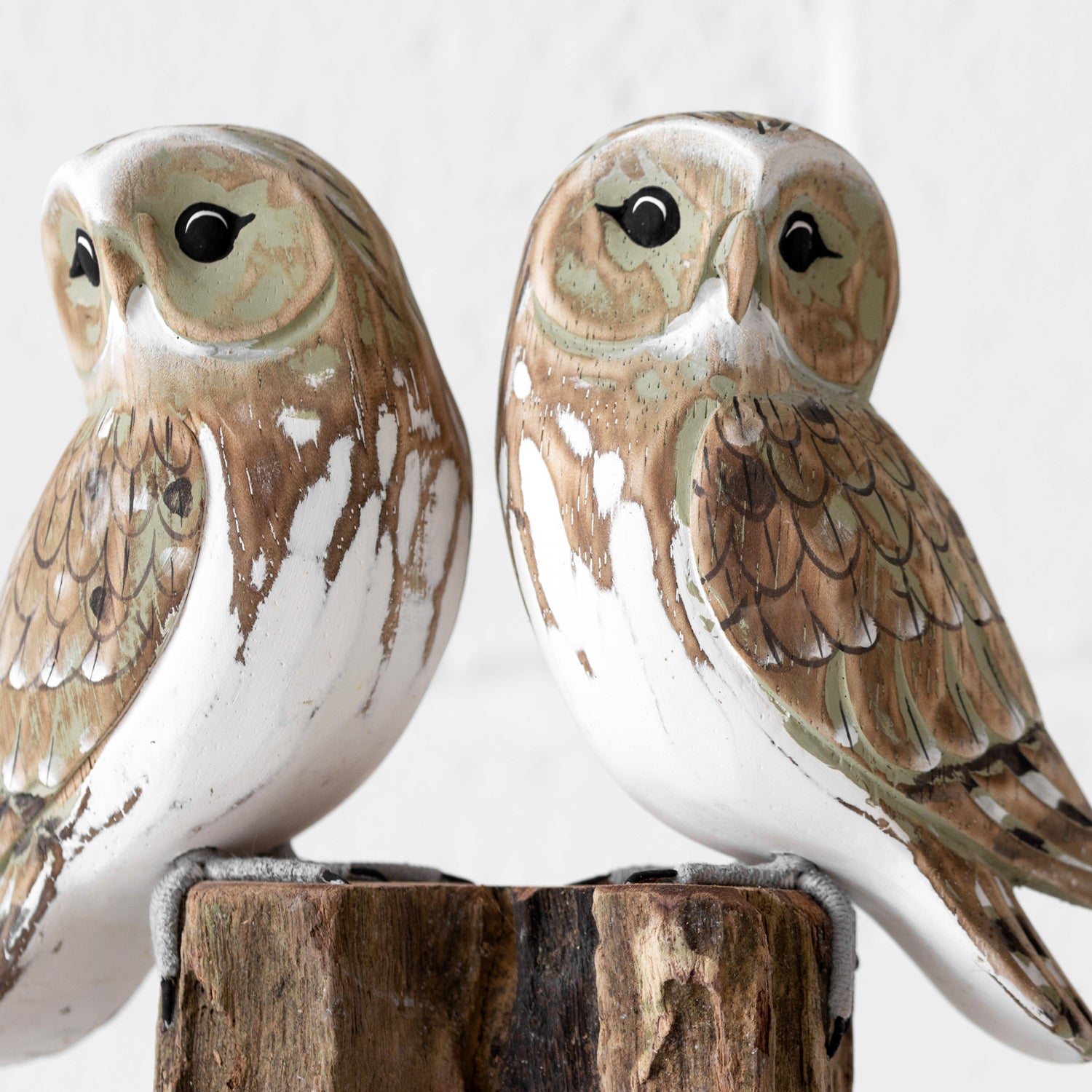 Barn Owl Pair On Root Perch Ornament