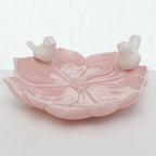 Ceramic Pink And White Bird Feeder