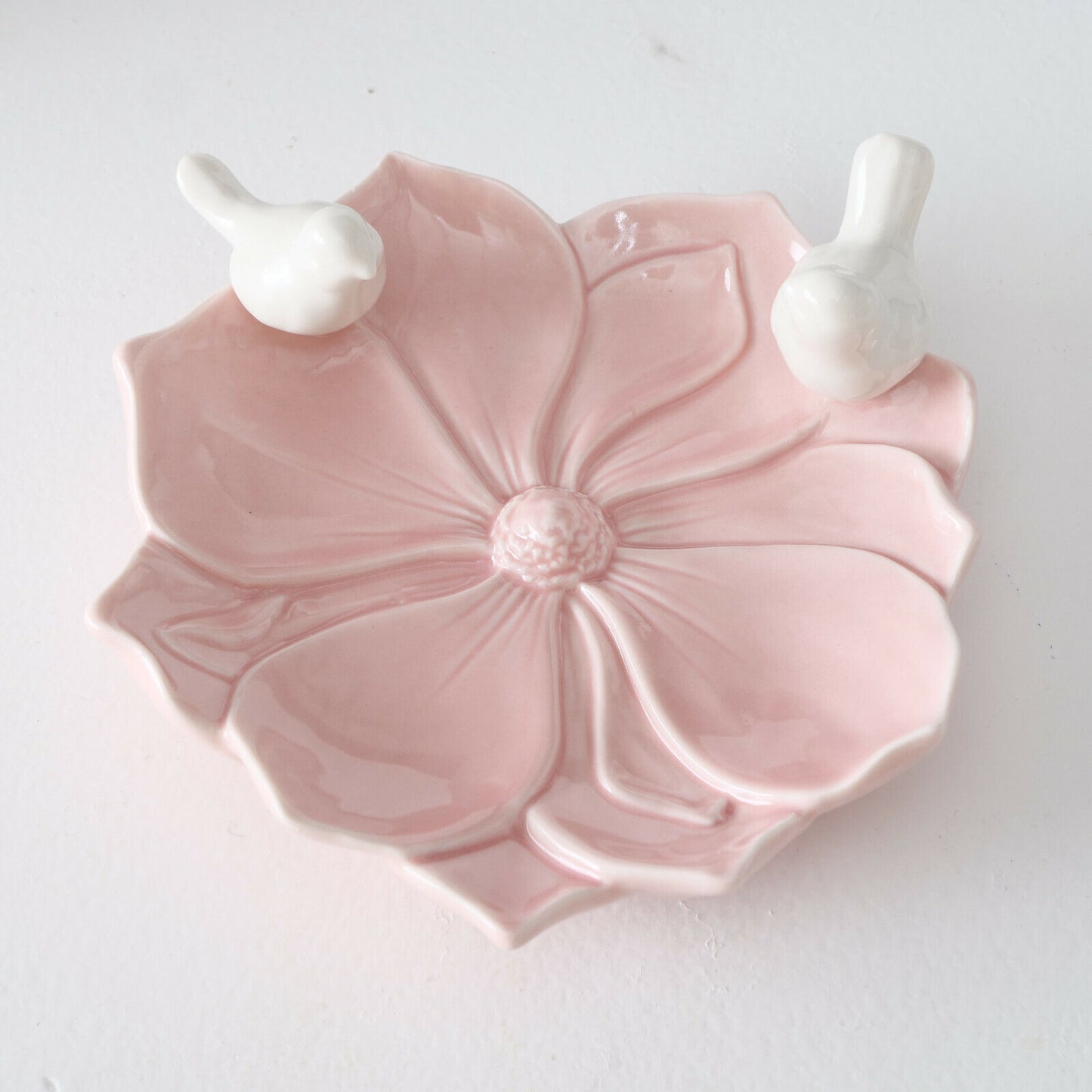 Ceramic Pink And White Bird Feeder