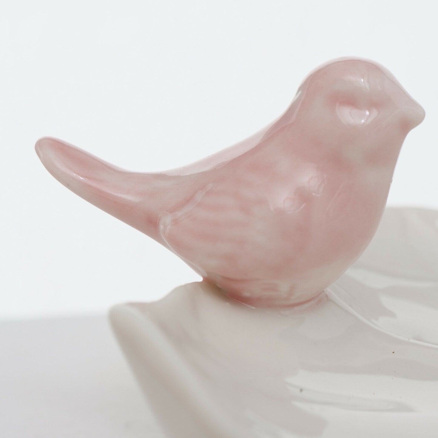 Ceramic White And Pink Bird Feeder