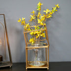 Antique Gold Square Geometric Metal & Glass Flower Vase