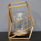 Antique Gold Geometric Metal & Glass Flower Vase
