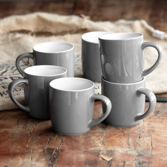 Set Of 6 Stoneware Charcoal Grey Mugs