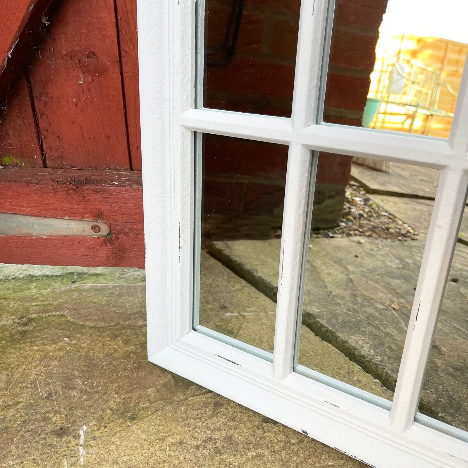 White Wood Arch Garden Mirror