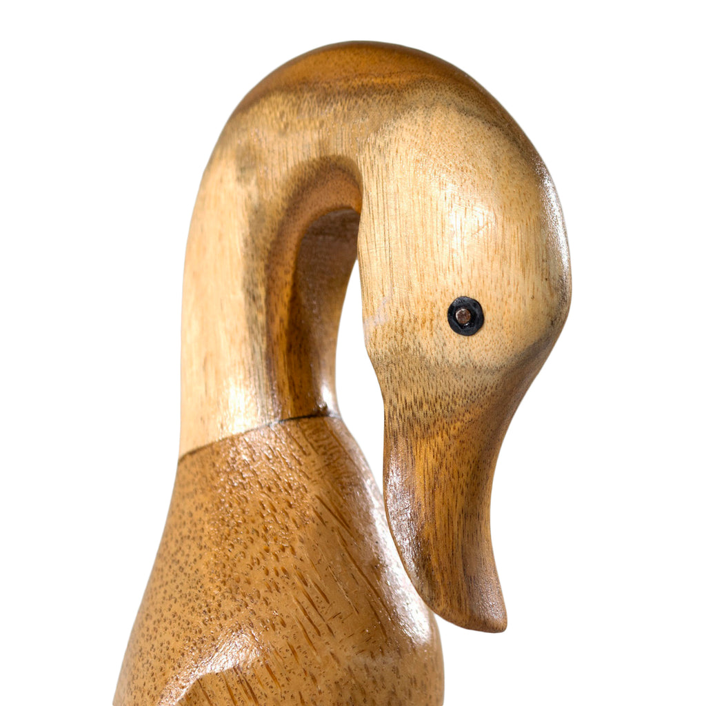 Teak Wood Shy Duck Ornament