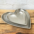 Set Of 2 Brushed Silver Love Heart Plates