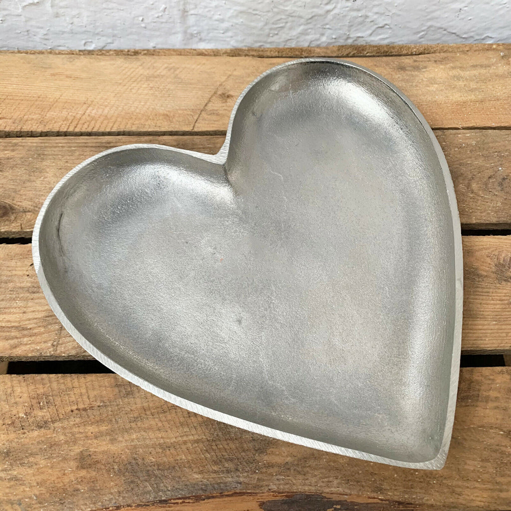 Set Of 2 Brushed Silver Love Heart Plates
